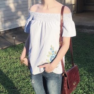 Stitch Fix off the shoulder embroidered blouse